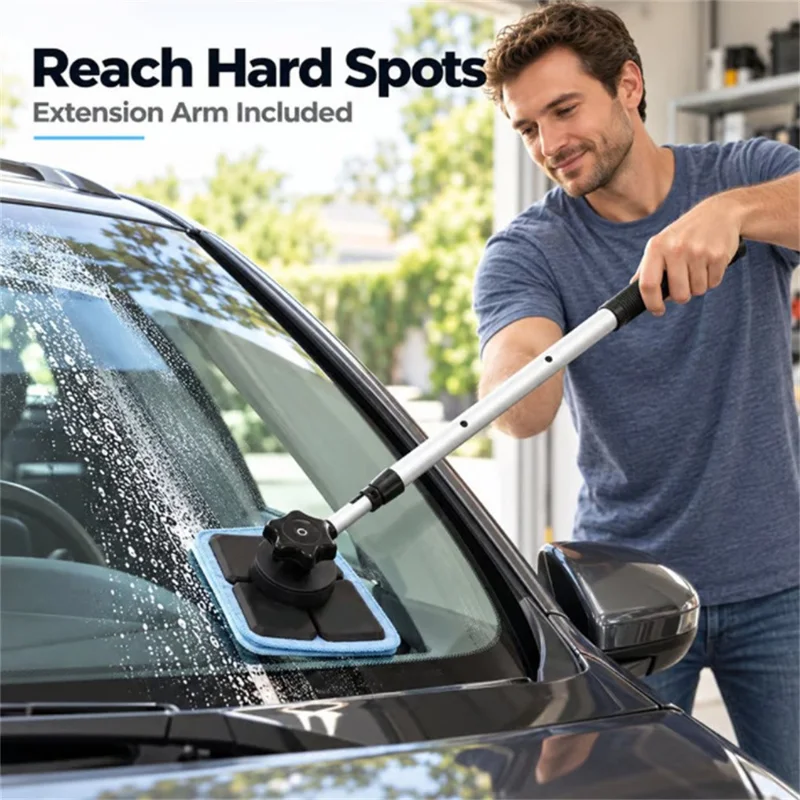 Magnetic Double-Sided Windshield Cleaner with Telescopic Handle, 2 Magnetic Boards and 2 Microfiber Cloths, Glass Cleaning Tool
