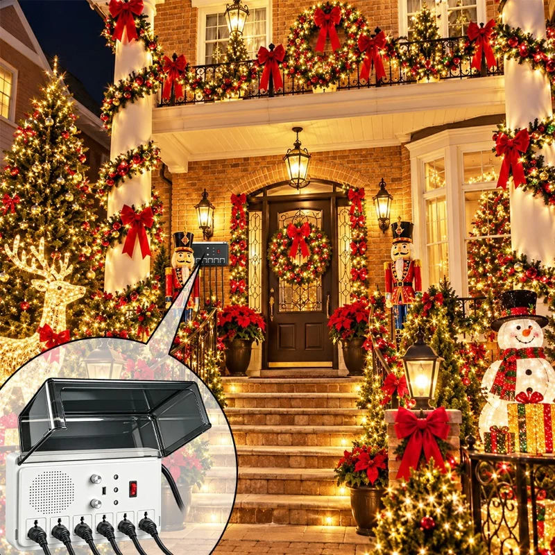 LH-CD-SGKZQ High-Voltage Music-Sync Light Controller, 6 EU Outlets, Bluetooth-compatible / USB, Remote and Timer