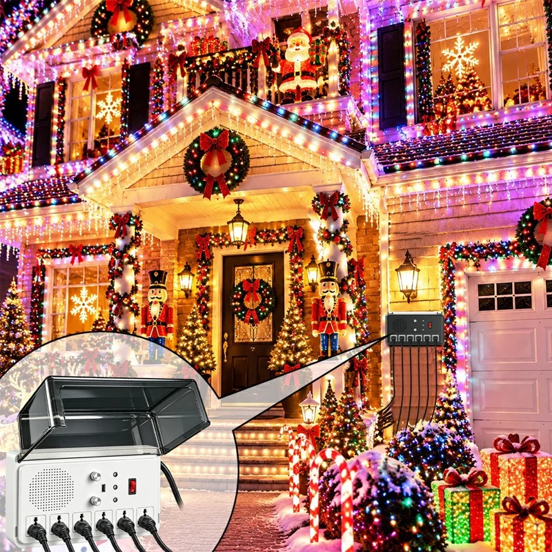 LH-CD-SGKZQ High-Voltage Music-Sync Light Controller, 6 EU Outlets, Bluetooth-compatible / USB, Remote and Timer