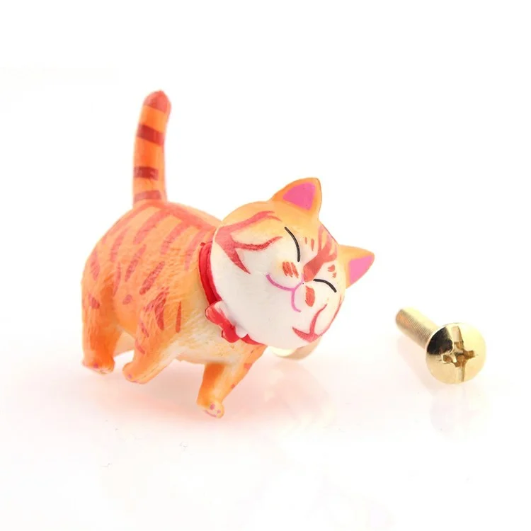 PVC+Ottone Maniglia per Mobile Singolo Foro Gatto Carino Rotabile Cassetto Armadio Manopola Maniglia, Vite da 25 mm - Texture Tigre Gatto