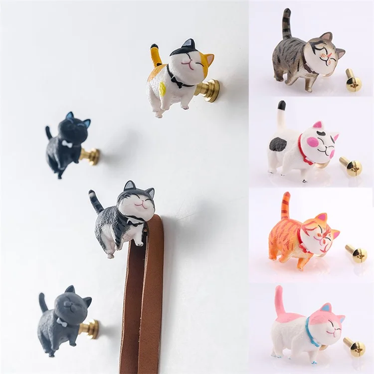 PVC+Ottone Maniglia per Mobile Singolo Foro Gatto Carino Rotabile Cassetto Armadio Manopola Maniglia, Vite da 25 mm - Texture Tigre Gatto