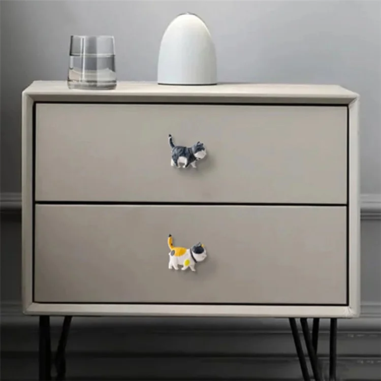 PVC+Ottone Maniglia per Mobile Singolo Foro Gatto Carino Rotabile Cassetto Armadio Manopola Maniglia, Vite da 25 mm - Texture Tigre Gatto