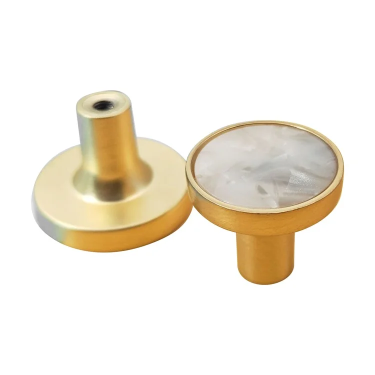 Zinc Alloy Shell Marble Texture Furniture Round Handle Drawer Wardrobe Cabinet Door Knob, 22mm Screw - S / Rock Grey