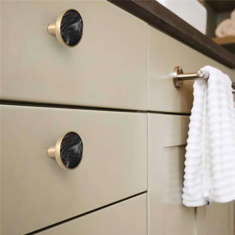 Zinc Alloy Shell Marble Texture Furniture Round Handle Drawer Wardrobe Cabinet Door Knob, 22mm Screw - S / Rock Grey