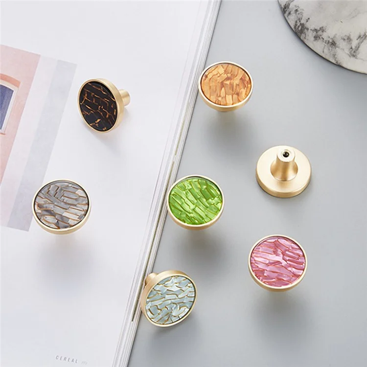 Zinc Alloy Shell Marble Texture Furniture Round Handle Drawer Wardrobe Cabinet Door Knob, 22mm Screw - S / Rock Grey