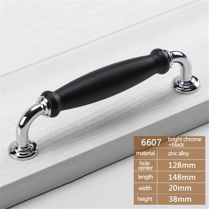 مقابض سحب الخزائن المعدنية مع مسمار 22 مم، مسافة فتحة 128، مقابض سحب الألمنيوم للخزائن - كروم / أسود