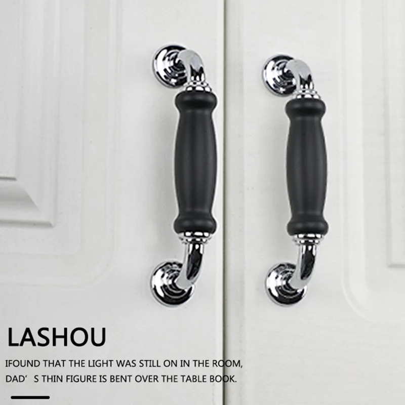 مقابض سحب الخزائن المعدنية مع مسمار 22 مم، مسافة فتحة 128، مقابض سحب الألمنيوم للخزائن - كروم / أسود