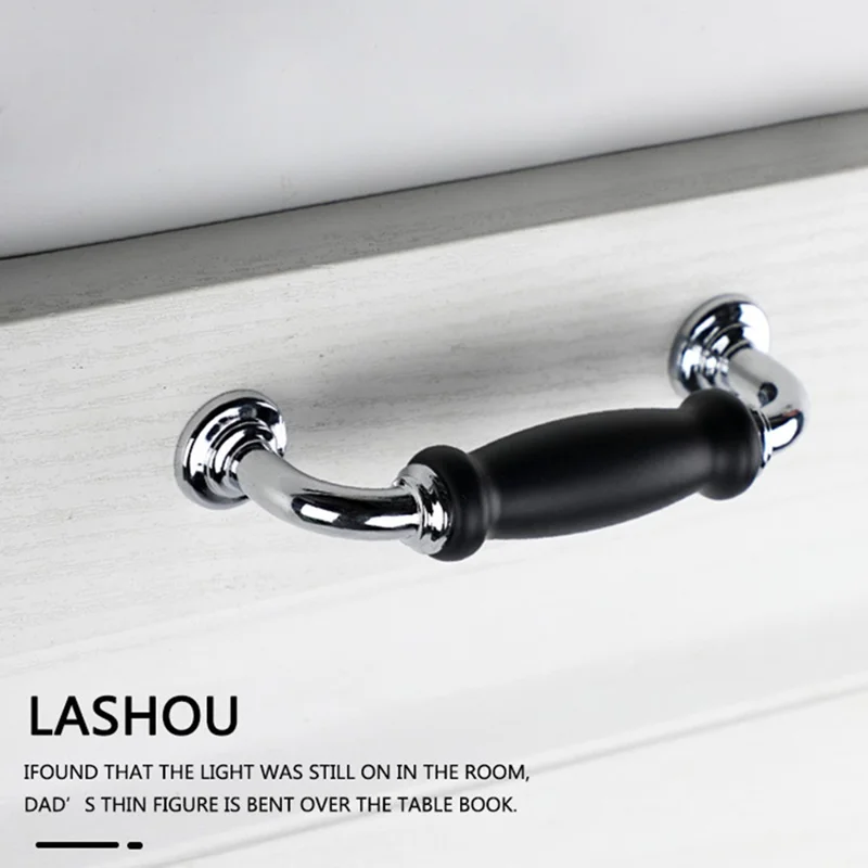 مقابض سحب الخزائن المعدنية مع مسمار 22 مم، مسافة فتحة 128، مقابض سحب الألمنيوم للخزائن - كروم / أسود