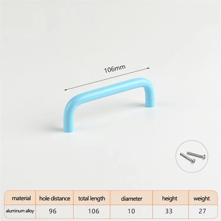 Poignées de tiroir en alliage d'aluminium avec vis de 22 mm, quincaillerie de meuble métal - Bleu / Distance de trou de 96 mm