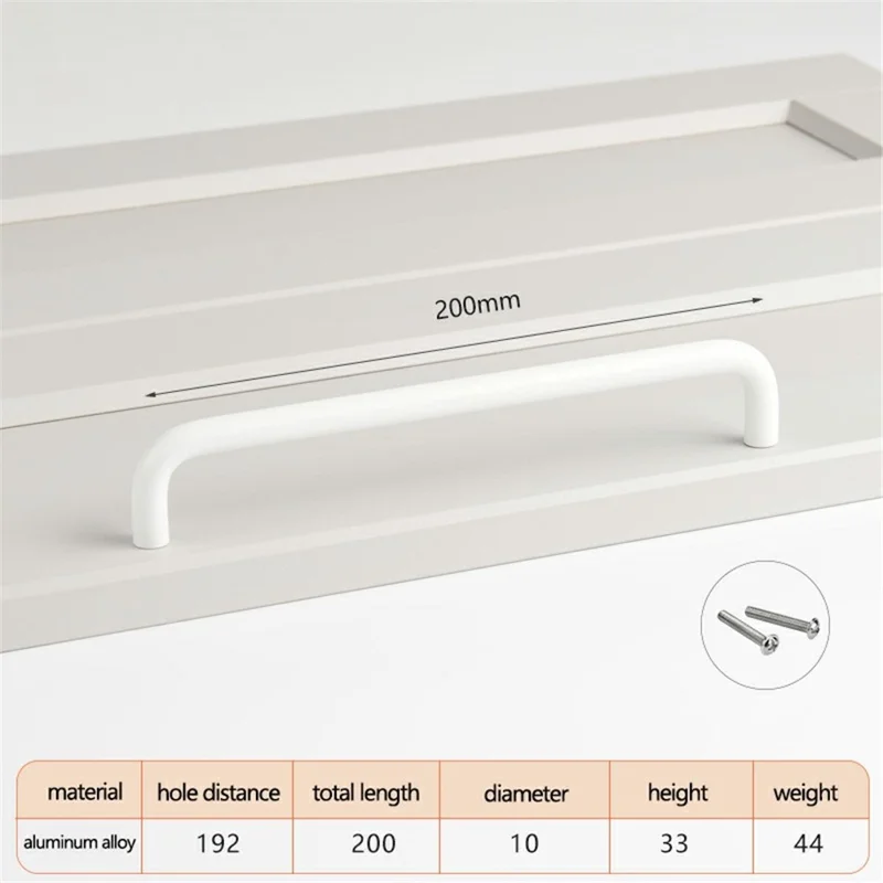 Maniglie in lega di alluminio per armadi con viti da 22 mm, Maniglie in metallo per cassetti per armadi - Bianco / Distanza tra i fori di 192 mm
