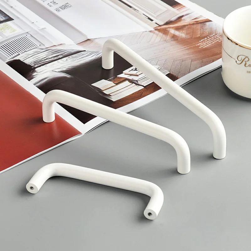 Maniglie in lega di alluminio per armadi con viti da 22 mm, Maniglie in metallo per cassetti per armadi - Bianco / Distanza tra i fori di 192 mm