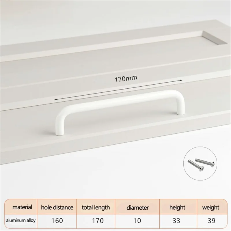 Poignées de tiroirs en alliage d'aluminium avec vis de 22 mm, quincaillerie de tiroirs en métal - Blanc / Écartement des trous de 160 mm