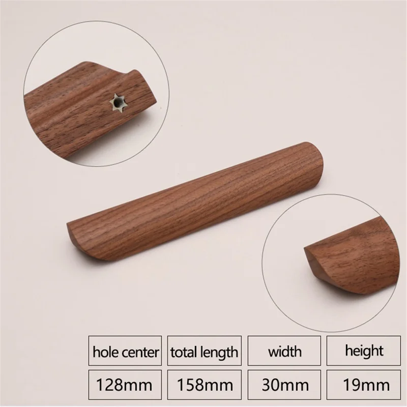 Black Walnut Cabinet Pulls Handle 22mm Screw Cupboard Wardrobe Wooden Pulls - 128mm Hole Distance
