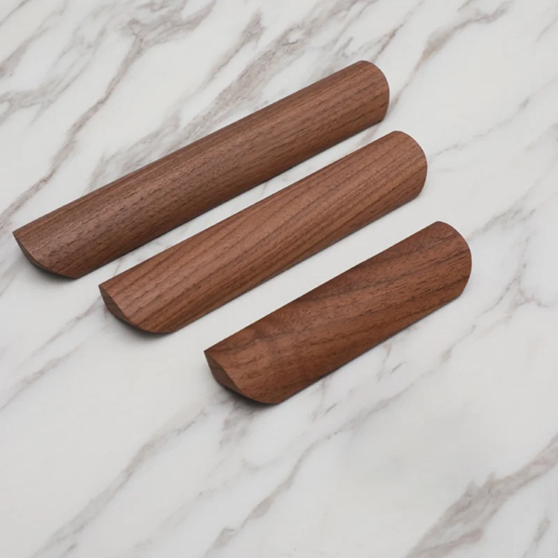 Black Walnut Cabinet Pulls Handle 22mm Screw Cupboard Wardrobe Wooden Pulls - 128mm Hole Distance