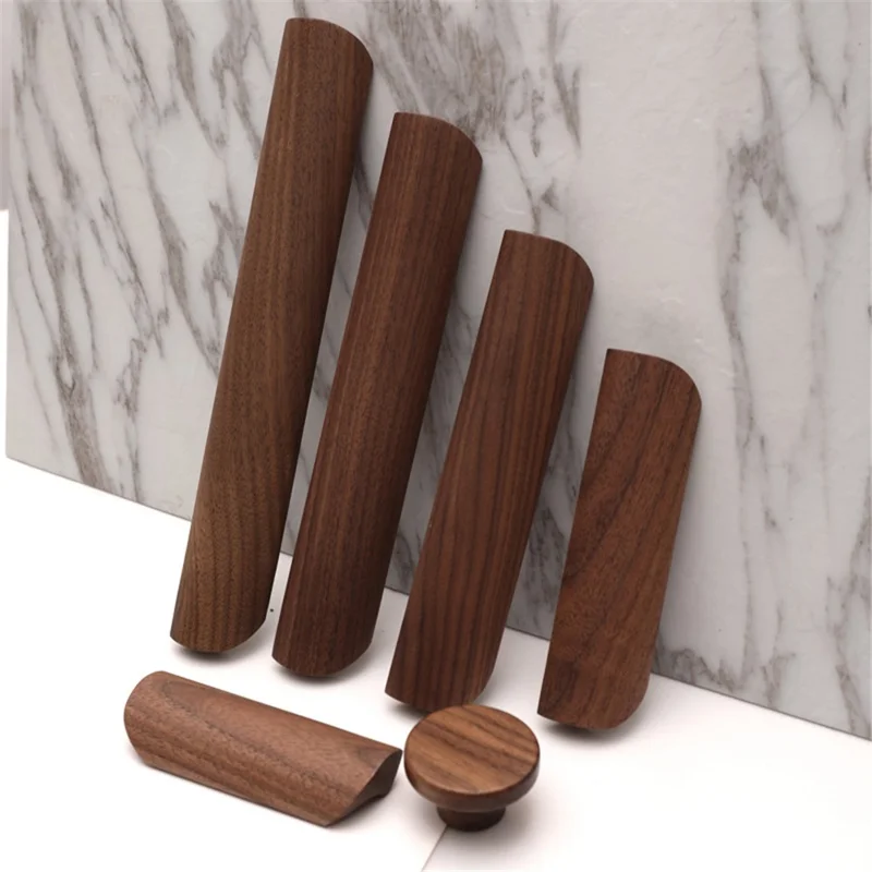 Black Walnut Cabinet Pulls Handle 22mm Screw Cupboard Wardrobe Wooden Pulls - 128mm Hole Distance