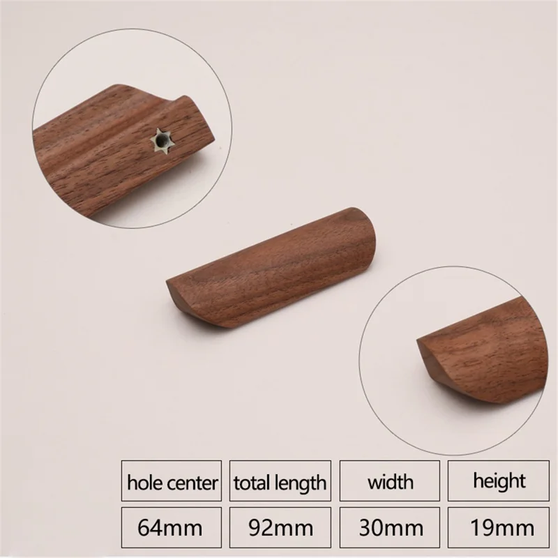 Black Walnut Kastgrepen Handvat 22mm Schroef Kast Kleerkast Houten Trekker - 64mm Gatenafstand