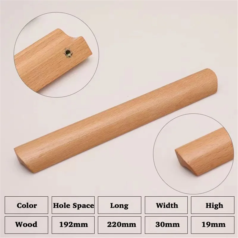 Uchwyty do szafek z buku, uchwyt 22 mm, śruba, szafka, garderoba, drewniane uchwyty - odległość otworów 192 mm