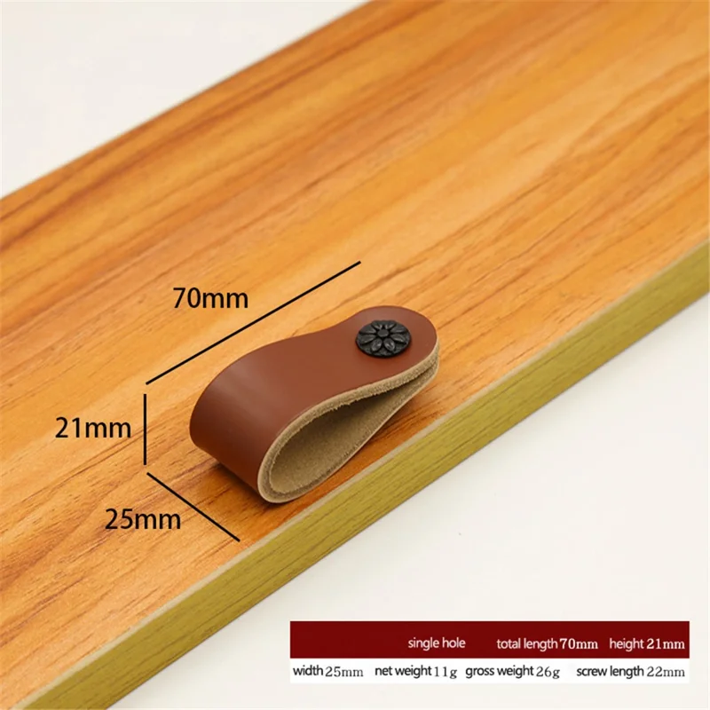 22mm Screw Leather Cabinet Pulls Anti-Collision Wardrobe Drawer Handles Pulls - 6188 Brown / Single Hole