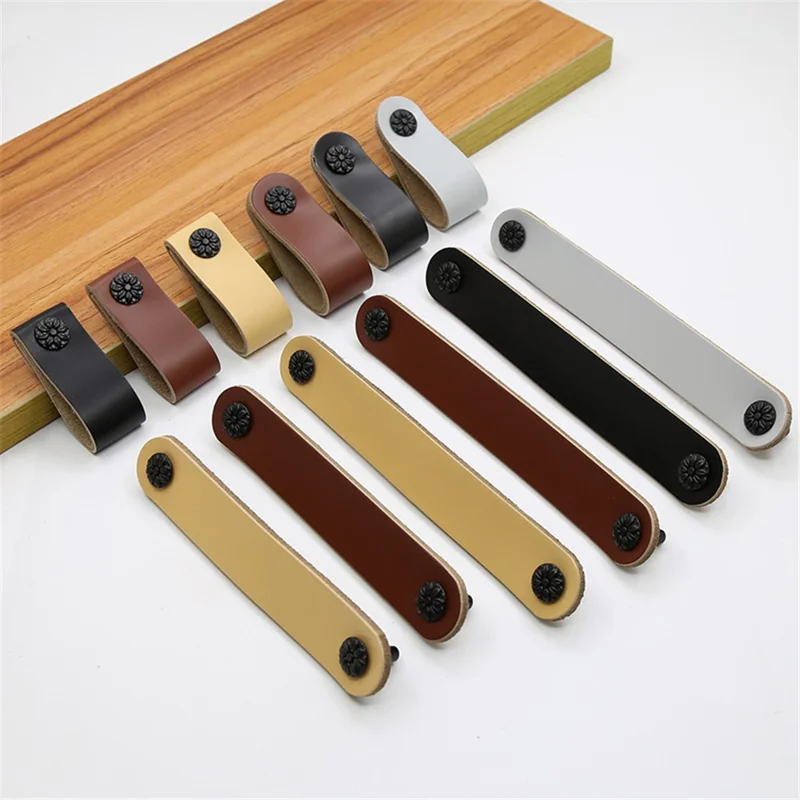 22mm Screw Leather Cabinet Pulls Anti-Collision Wardrobe Drawer Handles Pulls - 6188 Brown / Single Hole