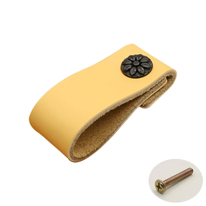 22mm Screw Leather Cabinet Pulls Anti-Collision Wardrobe Drawer Handles Pulls - 6200 Skin Color / Single Hole