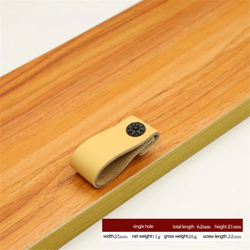 22mm Screw Leather Cabinet Pulls Anti-Collision Wardrobe Drawer Handles Pulls - 6200 Skin Color / Single Hole