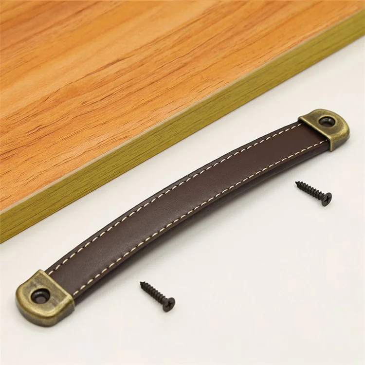 Leather Drawer Handles Wardrobe Cabinets Kitchen Closet Knob Door Pulls with 18mm Self-Tapping Screw - 6501 Dark Brown-160
