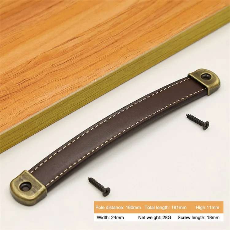 Leather Drawer Handles Wardrobe Cabinets Kitchen Closet Knob Door Pulls with 18mm Self-Tapping Screw - 6501 Dark Brown-160