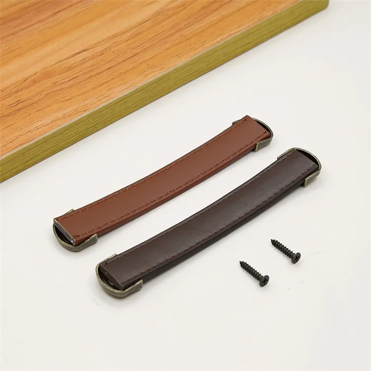 Leather Drawer Handles Wardrobe Cabinets Kitchen Closet Knob Door Pulls with 18mm Self-Tapping Screw - 6501 Dark Brown-160