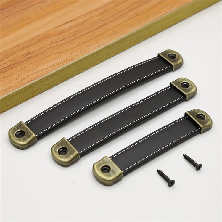 Leather Drawer Handles Wardrobe Cabinets Kitchen Closet Knob Door Pulls with 18mm Self-Tapping Screw - 6501 Dark Brown-160