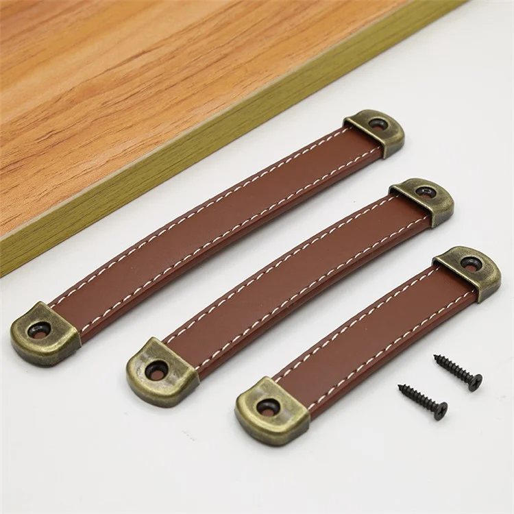 Leather Drawer Handles Wardrobe Cabinets Kitchen Closet Knob Door Pulls with 18mm Self-Tapping Screw - 6501 Dark Brown-160