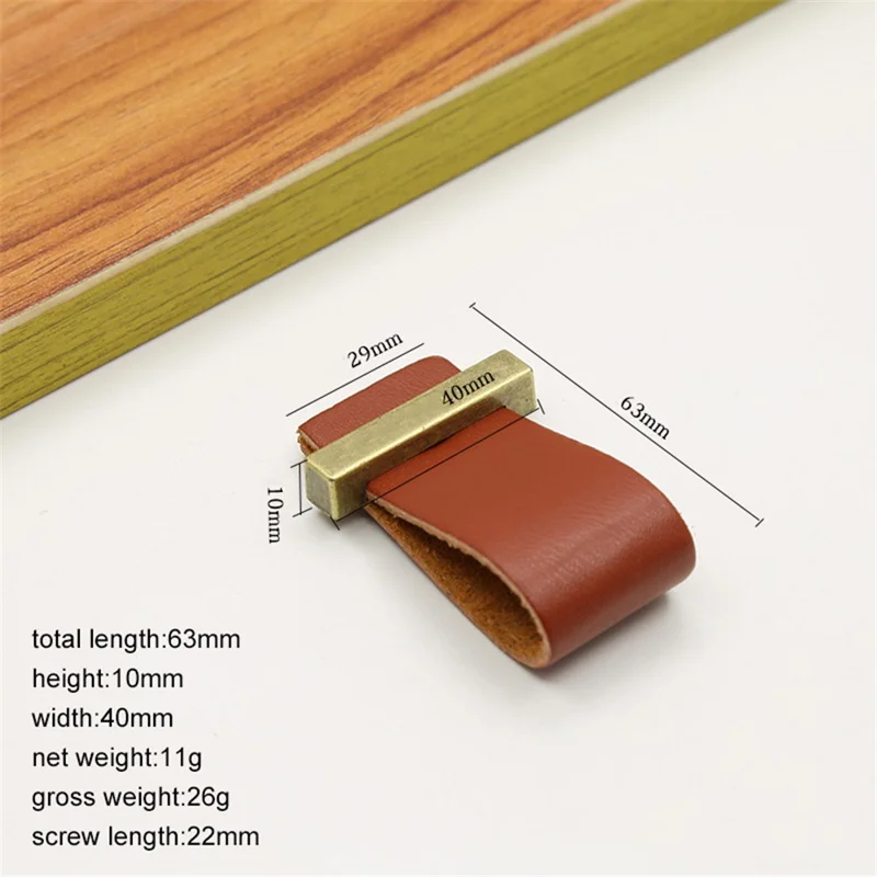 Cabinet Leather Handle Wardrobe Pull Retro Drawer Kitchen Furniture Leather Knob with 22mm Screw - Light Brown / Single Hole