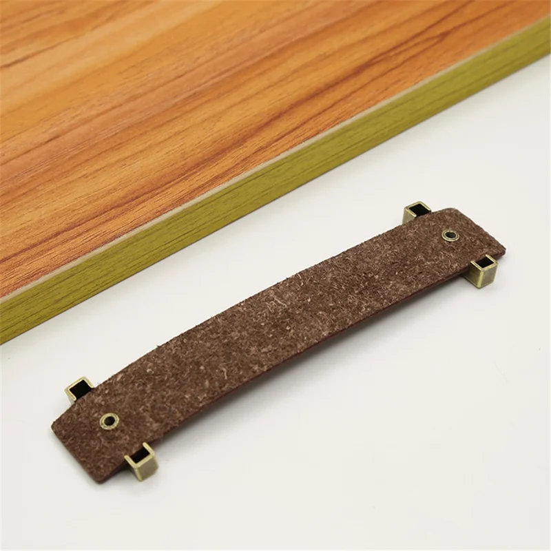 Cabinet Leather Handle Wardrobe Pull Retro Drawer Kitchen Furniture Leather Knob with 22mm Screw - Black / Hole Distance 96mm