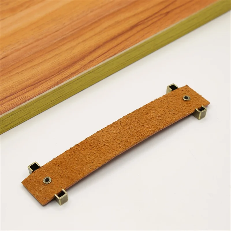 Cabinet Leather Handle Wardrobe Pull Retro Drawer Kitchen Furniture Leather Knob with 22mm Screw - Black / Hole Distance 96mm