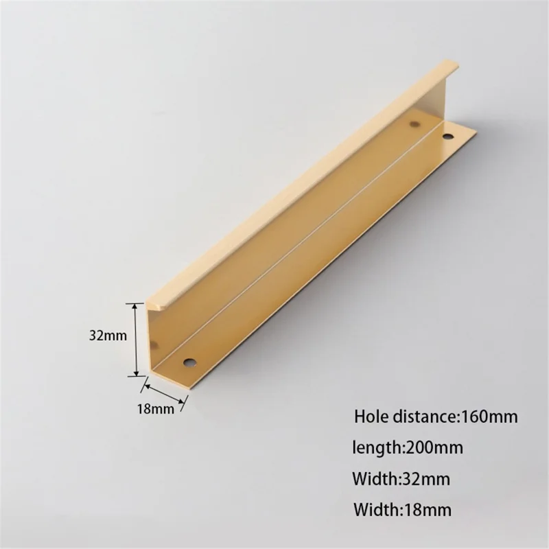 Aluminum Alloy Cabinet Pulls Handles Embedded Wardrobe Drawer Metal Pulls with 15mm Self-Tapping Screw - 160 / 200 / Brushed Gold