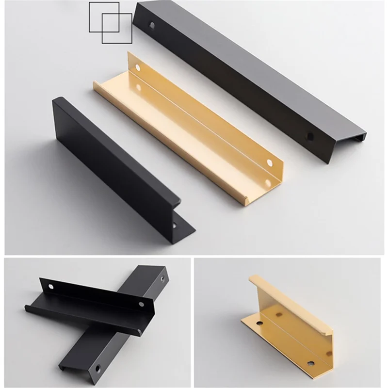 Aluminum Alloy Cabinet Pulls Handles Embedded Wardrobe Drawer Metal Pulls with 15mm Self-Tapping Screw - 160 / 200 / Brushed Gold