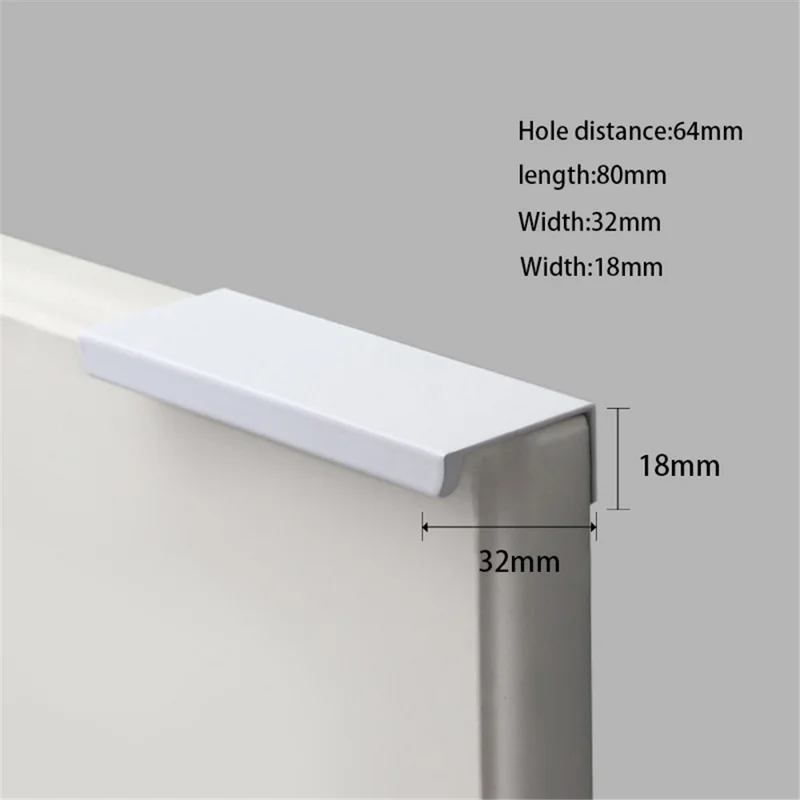 Aluminum Alloy Cabinet Pulls Handles Embedded Wardrobe Drawer Metal Pulls with 15mm Self-Tapping Screw - 64 / 80 / White
