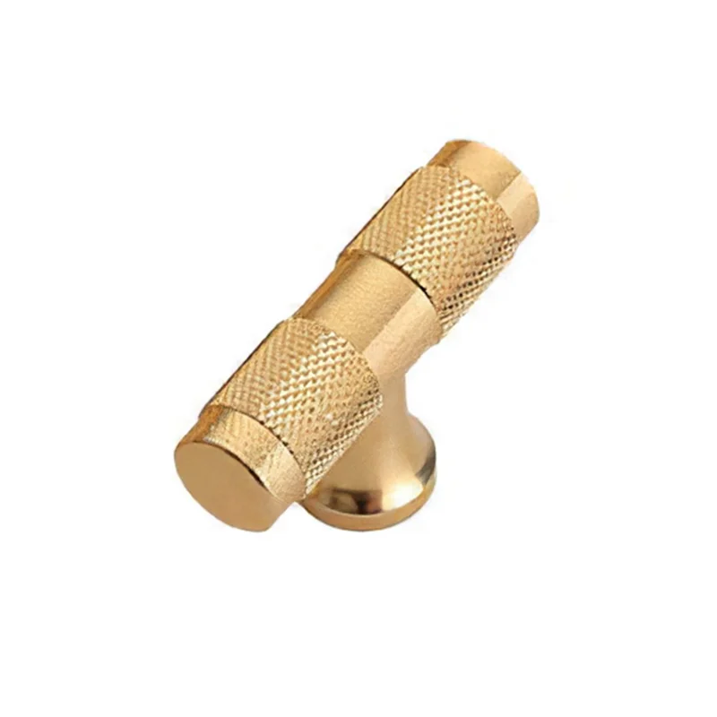 Closet T-Shape Bar Pull Handle Aluminum Profile Knob Kitchen Bedroom Cabinet Single Screw Hole Handle with 22mm Screw - Gold