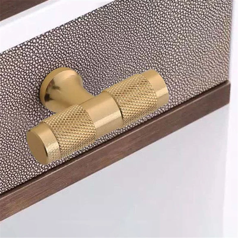 Closet T-Shape Bar Pull Handle Aluminum Profile Knob Kitchen Bedroom Cabinet Single Screw Hole Handle with 22mm Screw - Gold