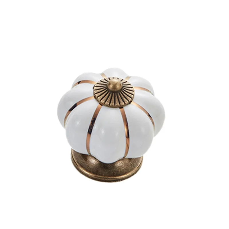 5088 Pumpkin Shape Ceramic Handle Drawer Knob Single Hole Closet Door Handle with 22mm Screw - White