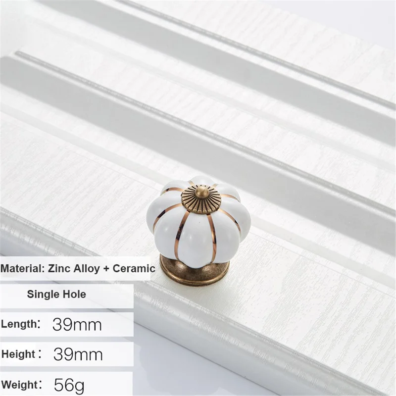 5088 Pumpkin Shape Ceramic Handle Drawer Knob Single Hole Closet Door Handle with 22mm Screw - White