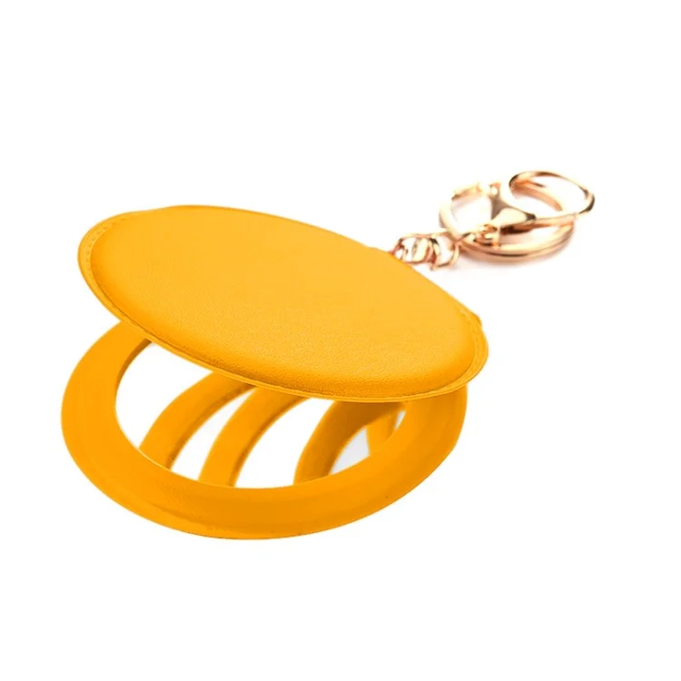 Mini Round Makeup Mirror Portable Double-sided Cosmetic Mirror Folding Pocket Mirror with Keychain - Yellow