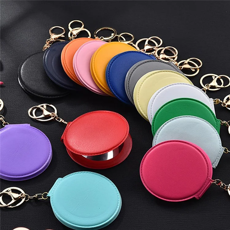 Mini Round Makeup Mirror Portable Double-sided Cosmetic Mirror Folding Pocket Mirror with Keychain - Yellow