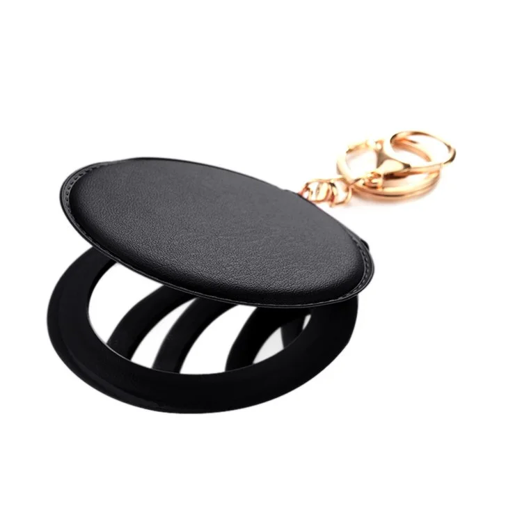 Mini Round Makeup Mirror Portable Double-sided Cosmetic Mirror Folding Pocket Mirror with Keychain - Black