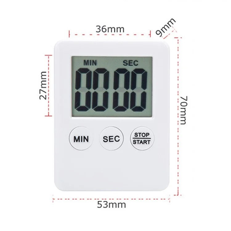 Minuterie de cuisine ultra fine grand écran LCD Affichage numérique Compte à rebours magnétique - Noir