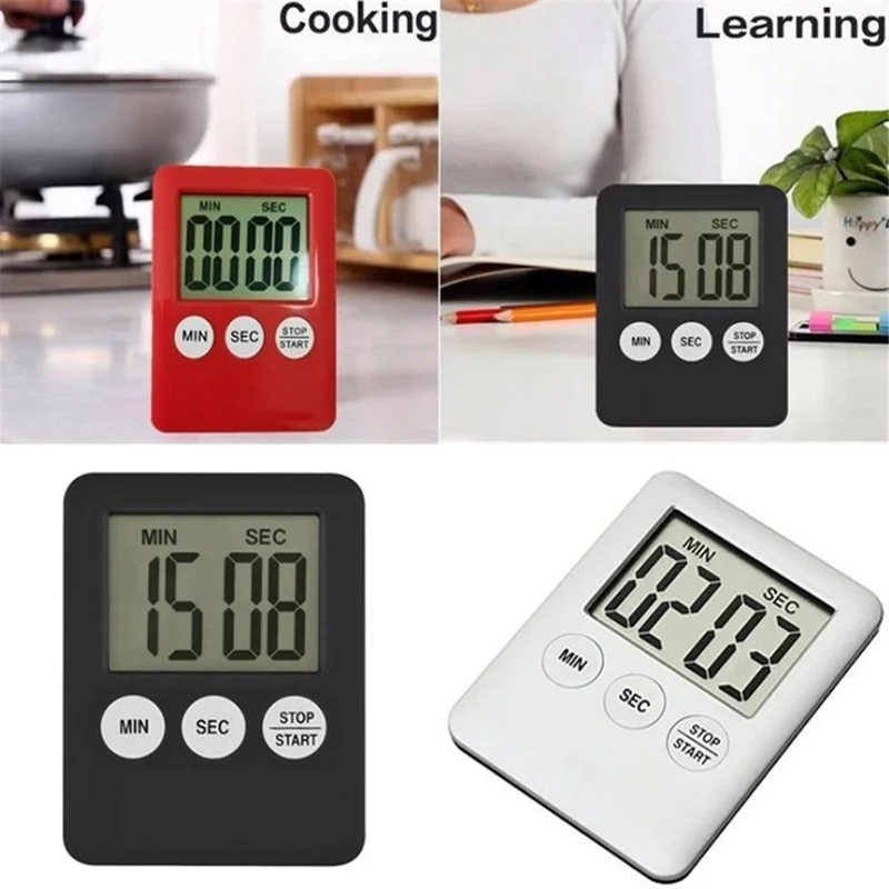 Temporizador de Cozinha Ultra Fino com Tela LCD Grande Exibição Digital Magnética de Contagem Regressiva - Branco