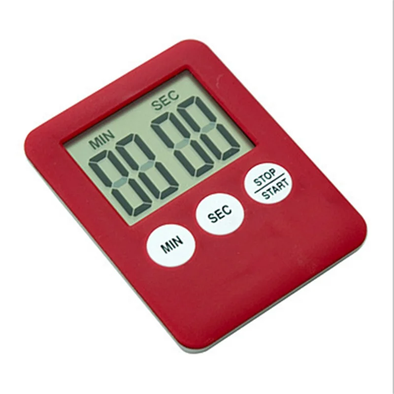 Ultra Thin Kitchen Timer Large LCD Display Digital Magnetic Countdown Cooking Timer - Red