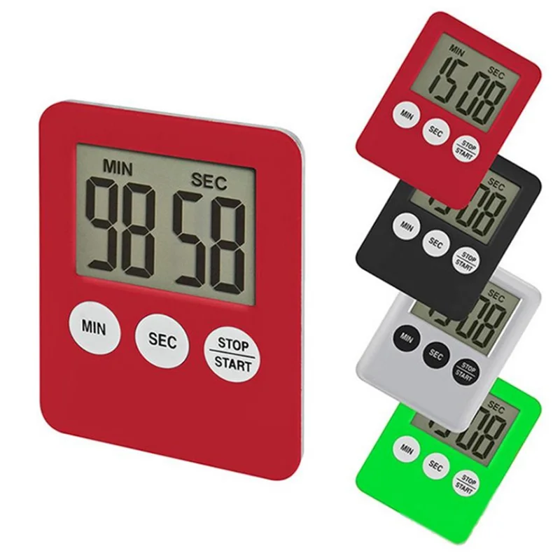 Ultra Thin Kitchen Timer Large LCD Display Digital Magnetic Countdown Cooking Timer - Red