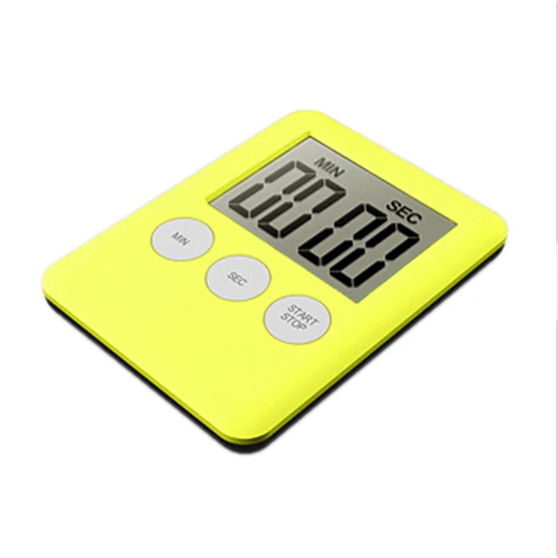 Temporizador de Cozinha Ultra Fino com Grande Tela LCD, Exibição Digital Magnética Regressiva - Amarelo