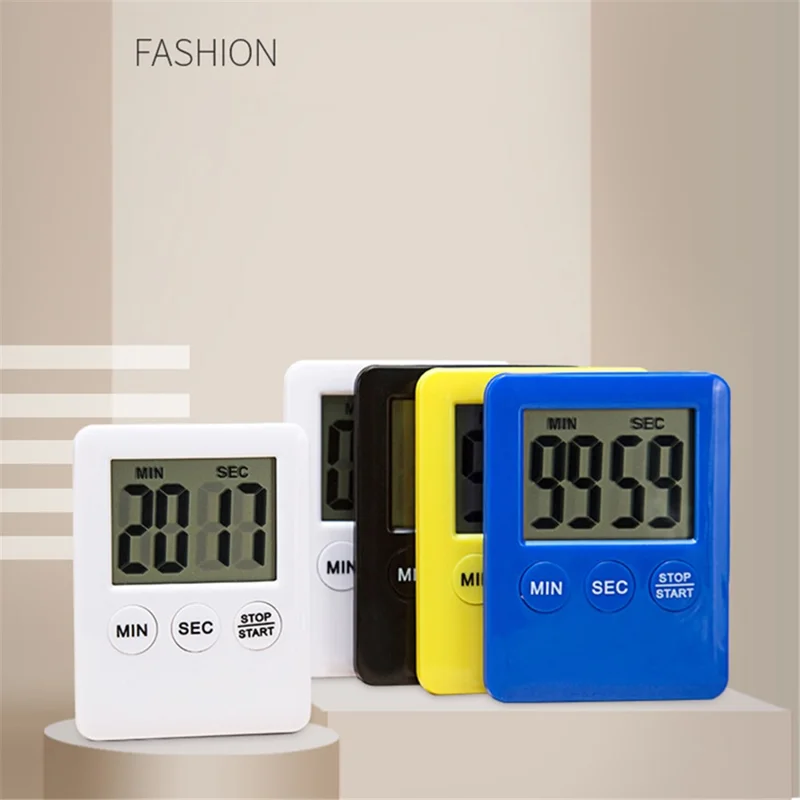 Temporizador de Cozinha Ultra Fino com Grande Tela LCD, Exibição Digital Magnética Regressiva - Amarelo