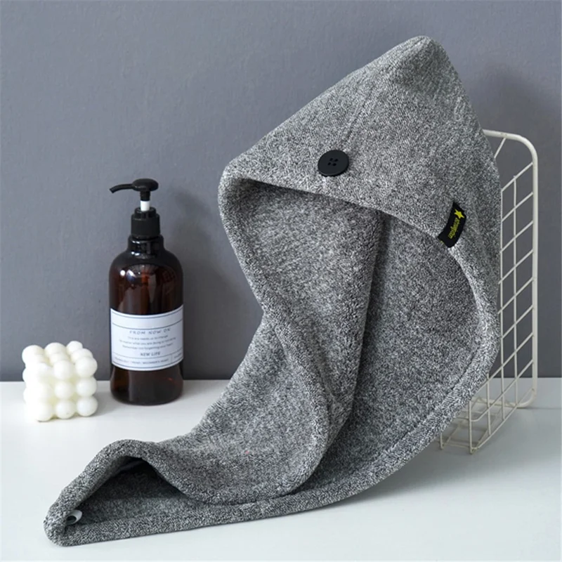 Toalla de pelo súper absorbente y secado rápido, turbante de baño, accesorios esenciales - Gris